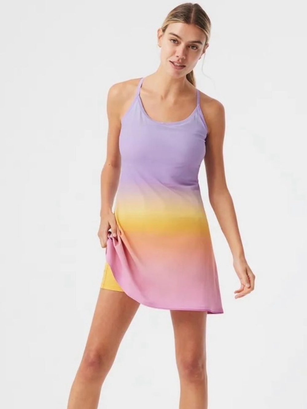 Outdoor Voices Purple to Pink Ombre Swim Coverup with Yellow Accent
